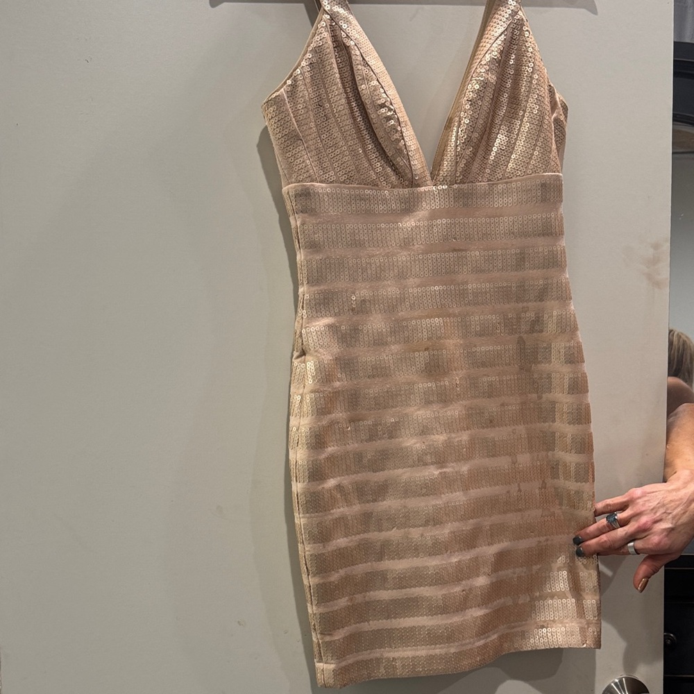 Bebe Gold Backless Dress